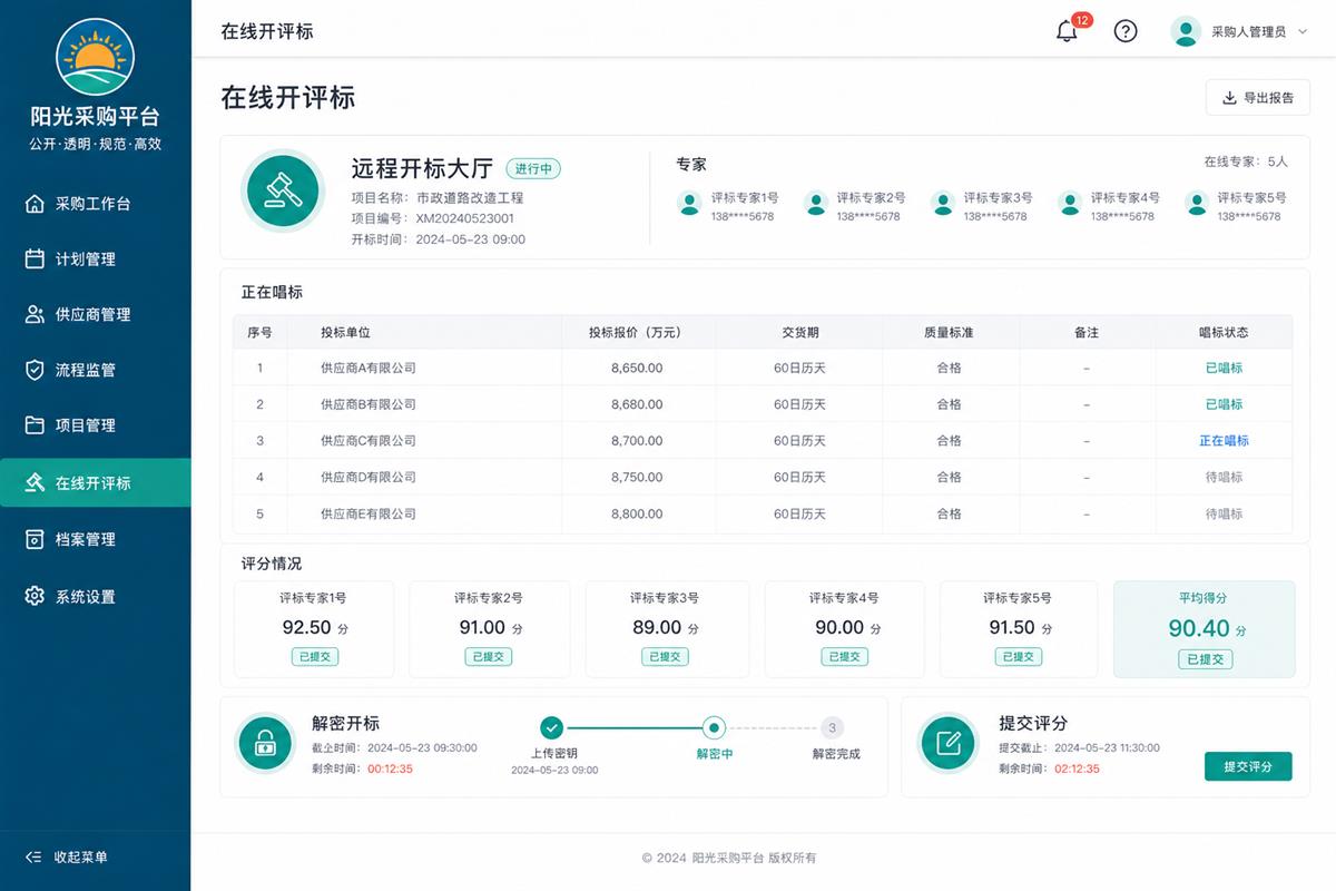在线开评标功能示意
